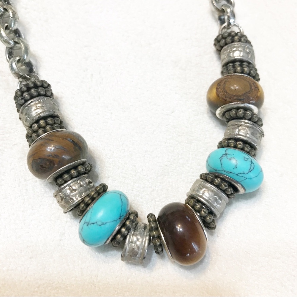 Tiger’s Eye & Turquoise-Like Beaded Necklace